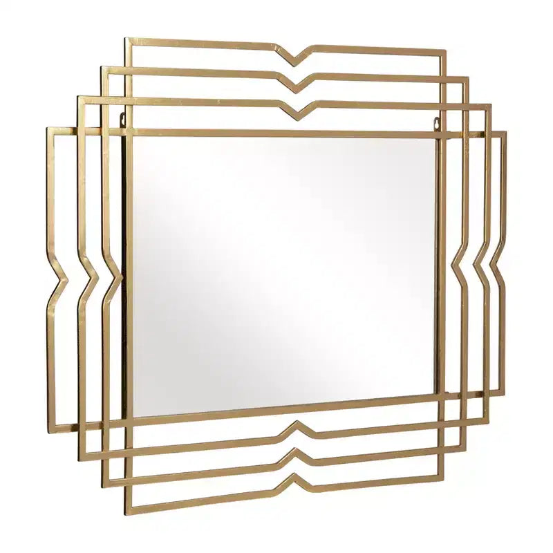 Mirror Metal Glass Iron Geometric Layered Frame 40 Gold Finish Wall Decor for Home Office Bedroom Living Room