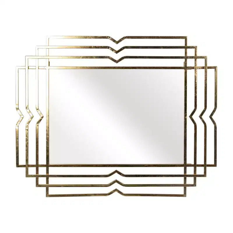 Mirror Metal Glass Iron Geometric Layered Frame 40 Gold Finish Wall Decor for Home Office Bedroom Living Room