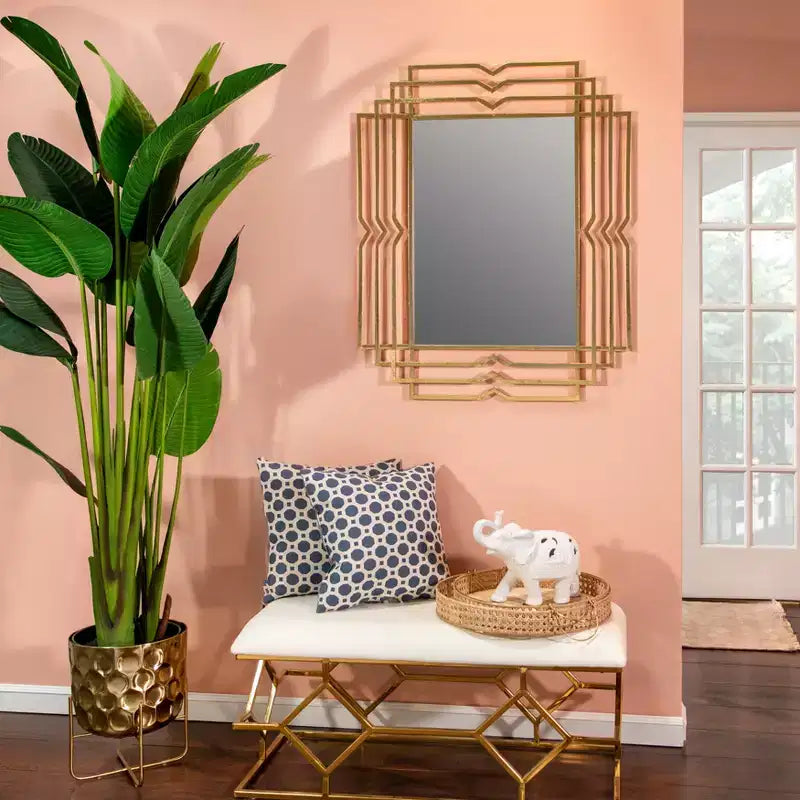 Miroir Cadre Métal Verre Fer Géométrique Superposé 40 Décoration Murale Dorée pour Maison Bureau Chambre Salon