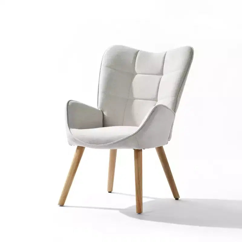 Upholstered Tufted Wingback Chair, Fabric Living Room Leisure Chair Comfortable Stylish with Solid Wood Legs, Beige