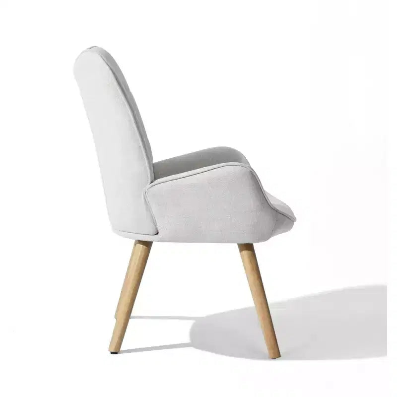 Upholstered Tufted Wingback Chair, Fabric Living Room Leisure Chair Comfortable Stylish with Solid Wood Legs, Beige