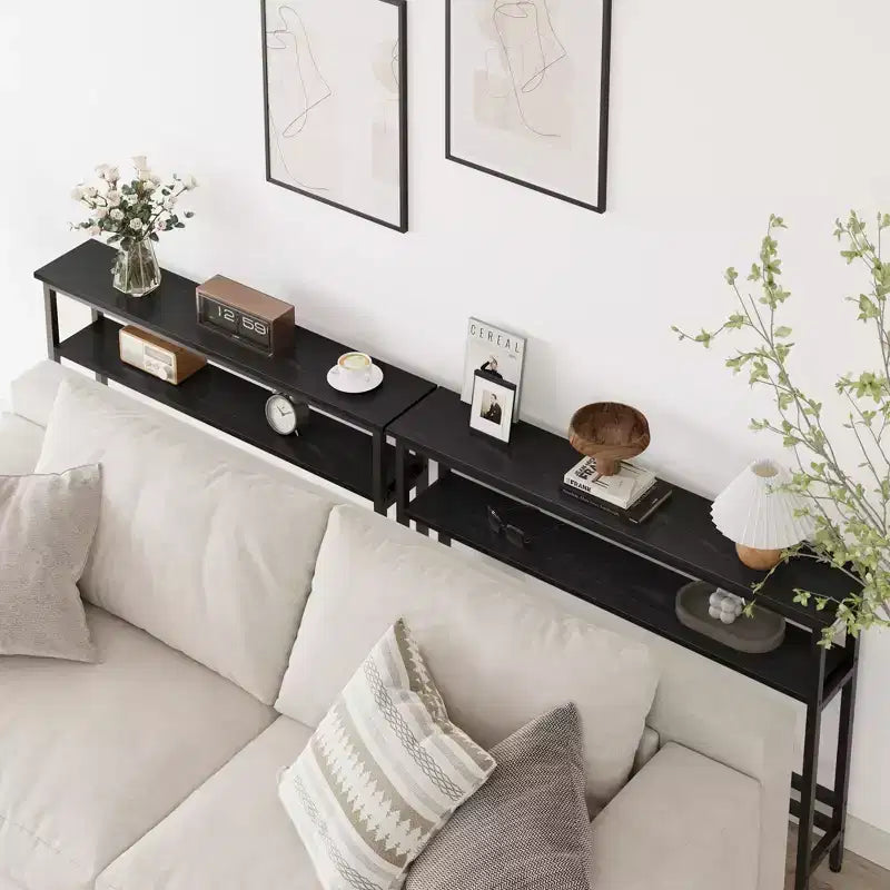 5.9 Table console étroite C noire à 2 niveaux, table d'appoint réglable (pour salon/entrée/couloir)