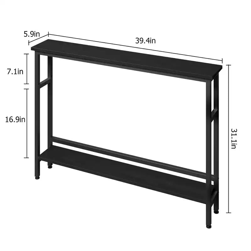 5.9 Table console étroite C noire à 2 niveaux, table d'appoint réglable (pour salon/entrée/couloir)