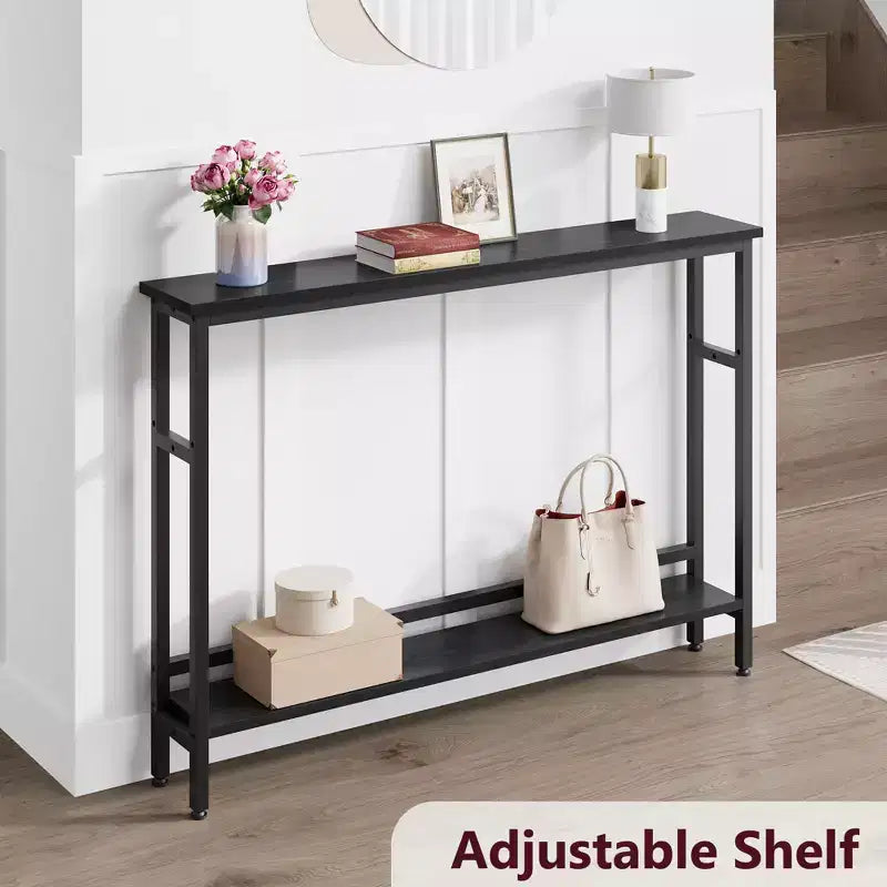 5.9 Narrow Console Table C Black 2-Tier Adjustable Sofa Table (for Living Room/Entryway/Hallway)
