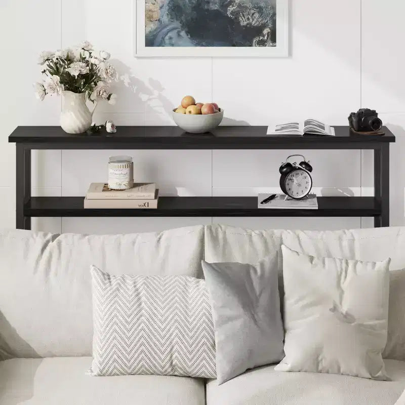 5.9 Table console étroite C noire à 2 niveaux, table d'appoint réglable (pour salon/entrée/couloir)