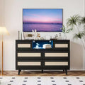 Storage drawers, rattan dresser with 6 drawers, LED lights and charging station, suitable for baby room, entryway, hallway