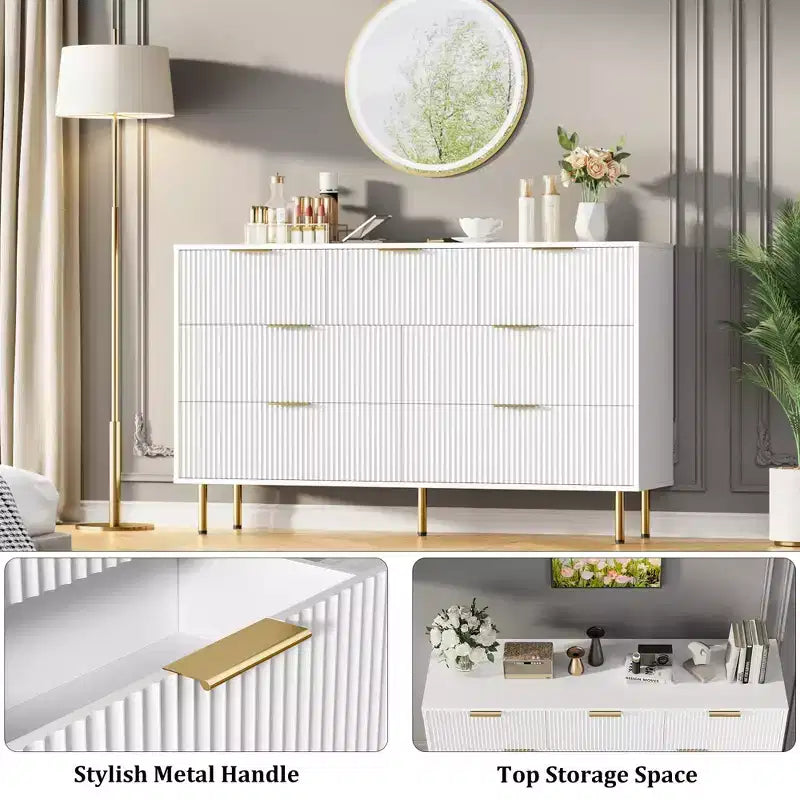 Commode cannelée à 7 tiroirs en bois, commodes de rangement modernes pour couloir, chambre, salon