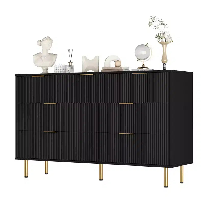 Fluted Dresser with 7 Wooden Chest of Drawers, Modern Storage Dressers forHallway, Bedroom, Living Room