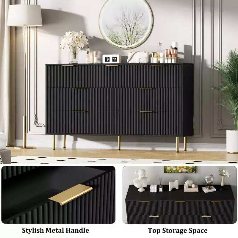 Fluted Dresser with 7 Wooden Chest of Drawers, Modern Storage Dressers forHallway, Bedroom, Living Room