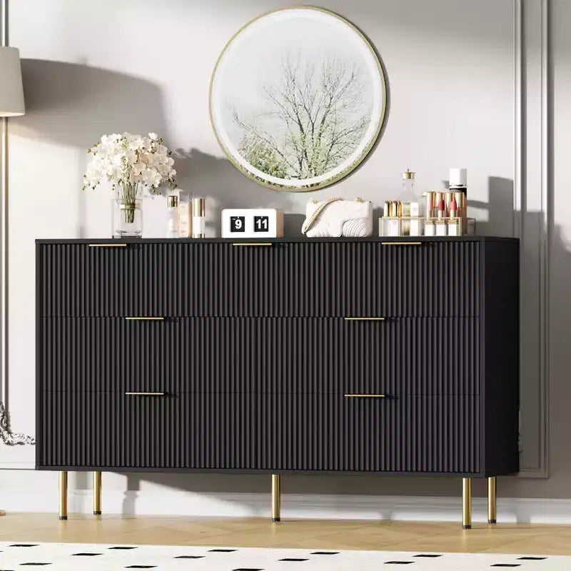 Commode cannelée à 7 tiroirs en bois, commodes de rangement modernes pour couloir, chambre, salon