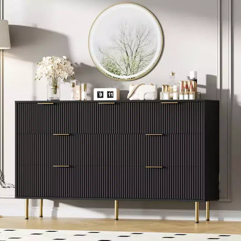 Fluted Dresser - with 7 Wooden Chest of Drawers, Modern Storage Dressers forHallway, Bedroom, Living Room,