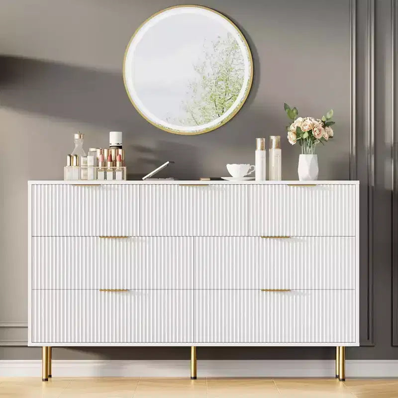 Fluted Dresser with 7 Wooden Chest of Drawers, Modern Storage Dressers forHallway, Bedroom, Living Room