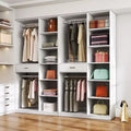 74 Closet Organizers System and Storage,Corner Closet System with Drawers 8 Shelves 2 Hanging Rods,Wood Freestanding Closet Shelving Walk in Closets