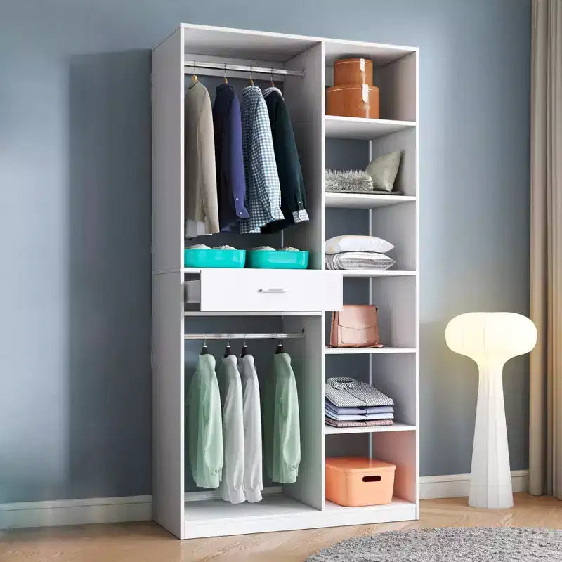 74 Closet Organizers System and Storage,Corner Closet System with Drawers 8 Shelves 2 Hanging Rods,Wood Freestanding Closet Shelving Walk in Closets