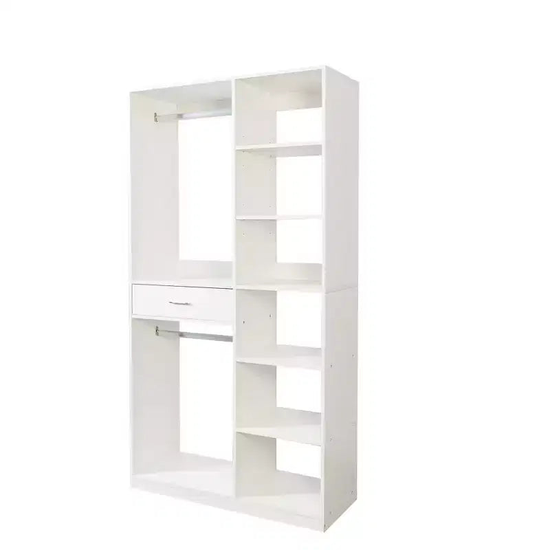 74 Systèmes et rangements pour placards, Système de coin avec tiroirs, 8 étagères, 2 tringles de suspension, Étagères de placard autoportantes en bois pour dressing