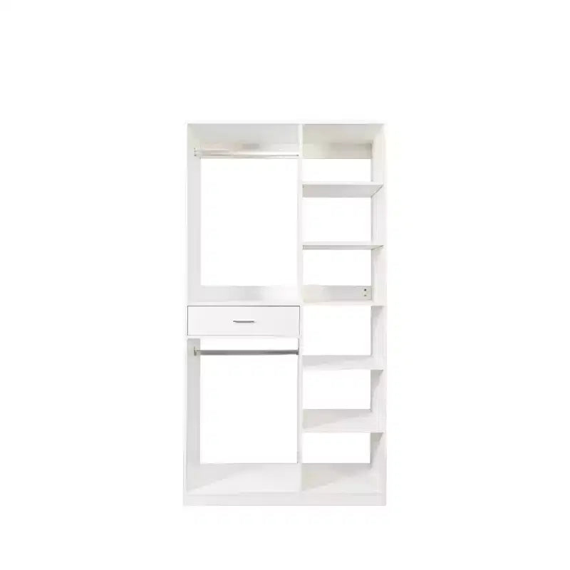 74 Systèmes et rangements pour placards, Système de coin avec tiroirs, 8 étagères, 2 tringles de suspension, Étagères de placard autoportantes en bois pour dressing