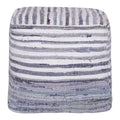 HomeRoots 18 Blue Cotton Cube Striped Pouf Ottoman