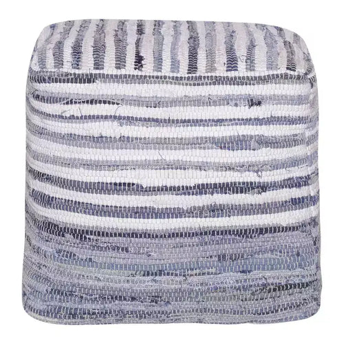 HomeRoots 18 Blue Cotton Cube Striped Pouf Ottoman