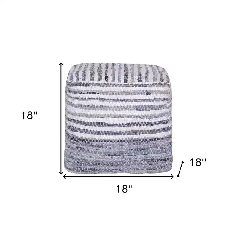 18 Blue Cotton Cube Striped Pouf Ottoman