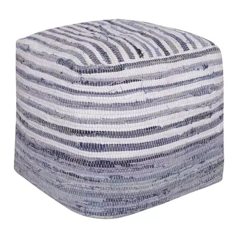 18 Blue Cotton Cube Striped Pouf Ottoman