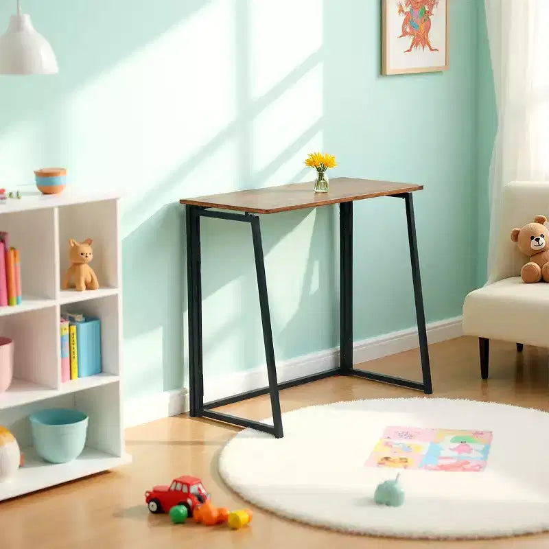 Bureau pliable pour télétravail, table pliable de 80 cm, bureau informatique compact et peu encombrant pour petits espaces, marron