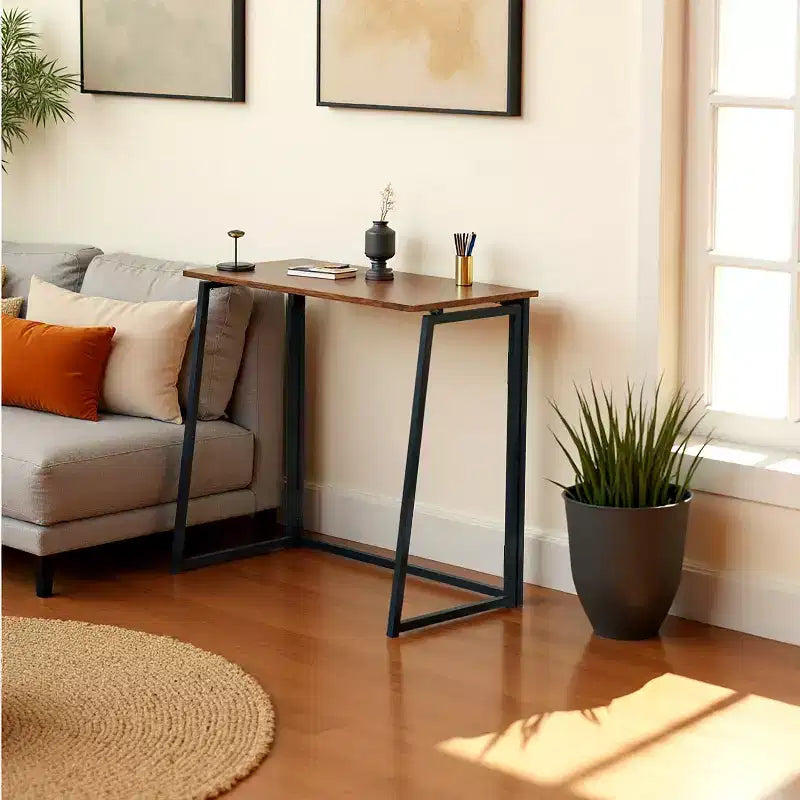 Bureau pliable pour télétravail, table pliable de 80 cm, bureau informatique compact et peu encombrant pour petits espaces, marron