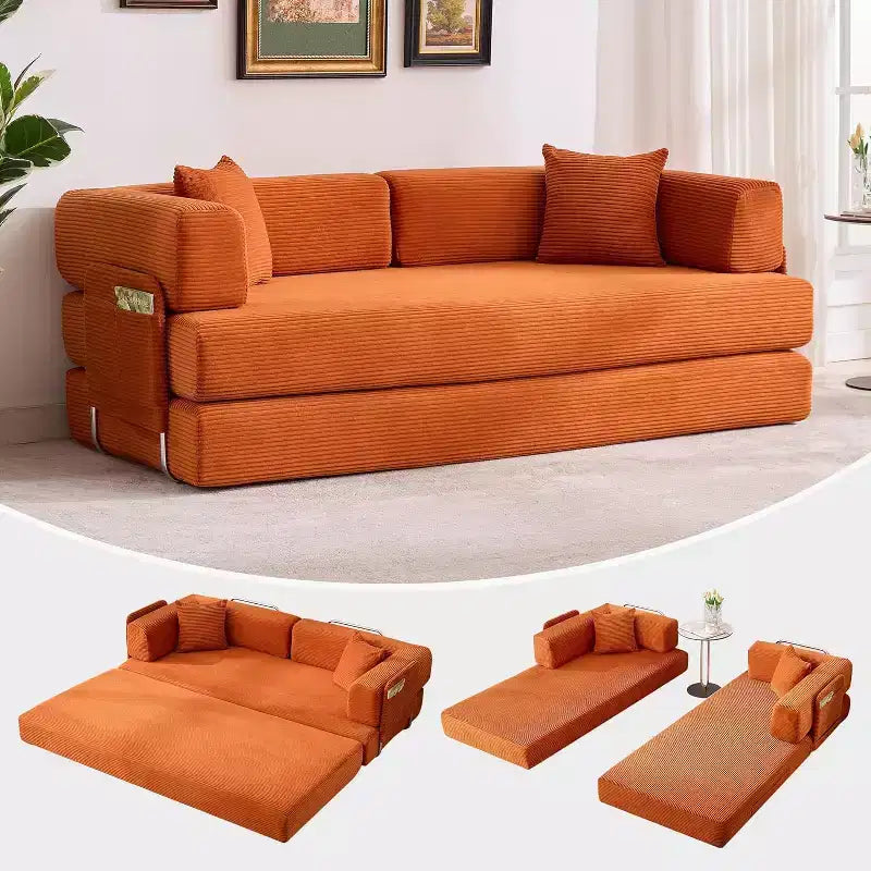 78 Convertible Chaise Lounge Sofa Bed, Corduroy Folding Sleeper Sofa, Oversized Folding Chair, No-Assembly, Modular Couch Bed Lounge Couch