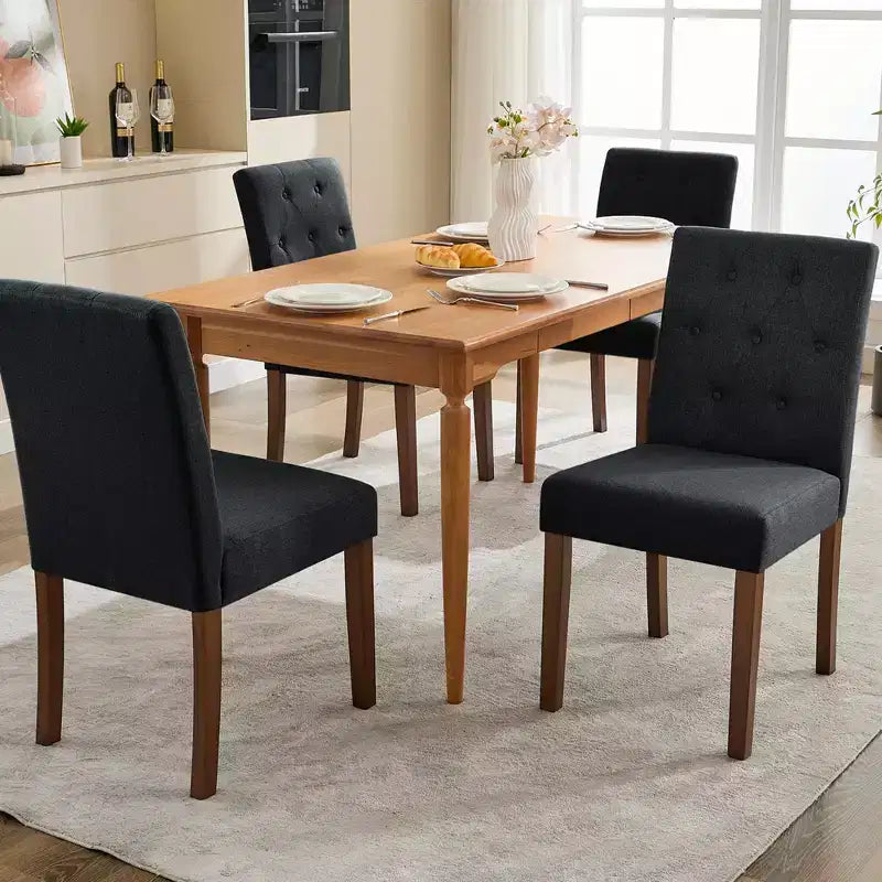 Chaises de salle à manger capitonnées, lot de 2, chaises de cuisine avec boutons touffetés et pieds en bois, chaise d'appoint moderne en tissu