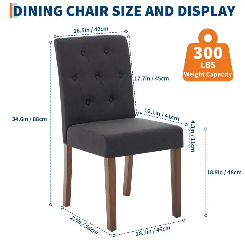 Chaises de salle à manger capitonnées, lot de 2, chaises de cuisine avec boutons touffetés et pieds en bois, chaise d'appoint moderne en tissu