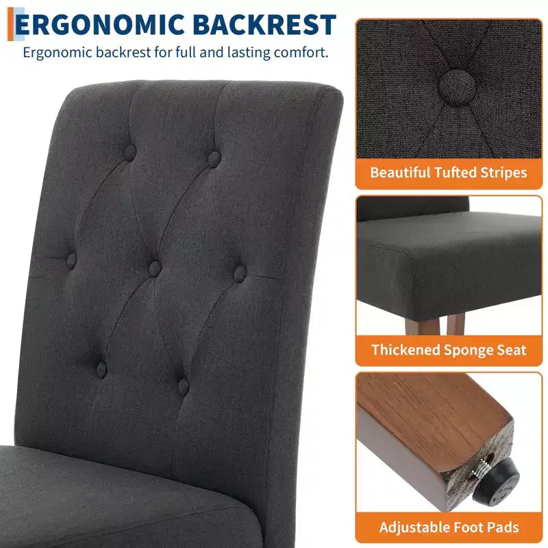 Chaises de salle à manger capitonnées, lot de 2, chaises de cuisine avec boutons touffetés et pieds en bois, chaise d'appoint moderne en tissu