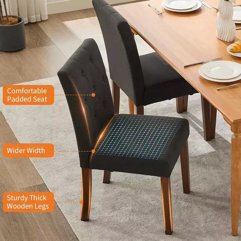 Chaises de salle à manger capitonnées, lot de 2, chaises de cuisine avec boutons touffetés et pieds en bois, chaise d'appoint moderne en tissu