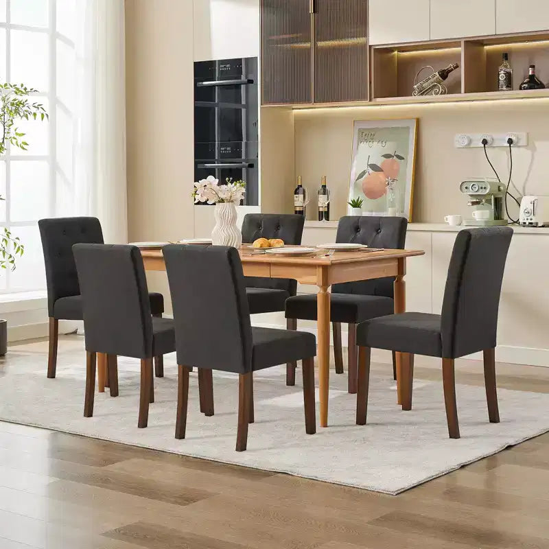 Chaises de salle à manger capitonnées, lot de 2, chaises de cuisine avec boutons touffetés et pieds en bois, chaise d'appoint moderne en tissu