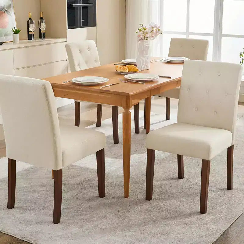 Chaises de salle à manger capitonnées, lot de 2, chaises de cuisine avec boutons touffetés et pieds en bois, chaise d'appoint moderne en tissu