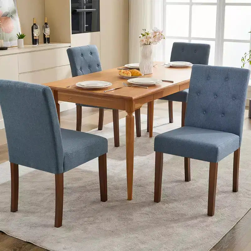 Chaises de salle à manger capitonnées, lot de 2, chaises de cuisine avec boutons touffetés et pieds en bois, chaise d'appoint moderne en tissu