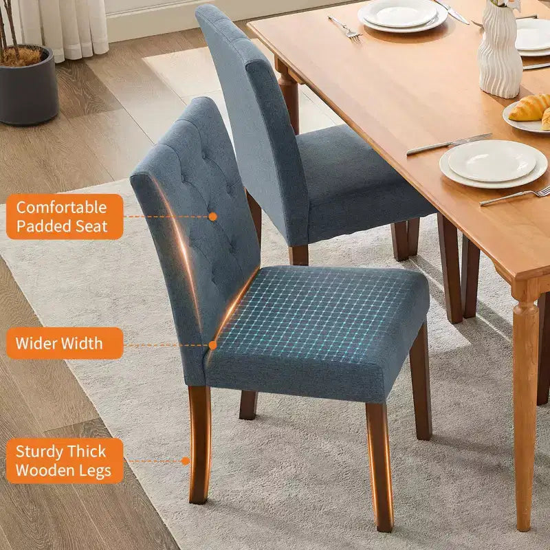 Chaises de salle à manger capitonnées, lot de 2, chaises de cuisine avec boutons touffetés et pieds en bois, chaise d'appoint moderne en tissu