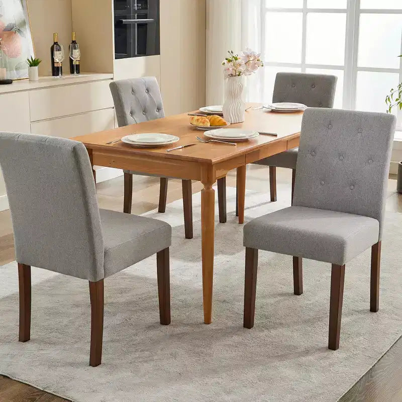 Chaises de salle à manger capitonnées, lot de 2, chaises de cuisine avec boutons touffetés et pieds en bois, chaise d'appoint moderne en tissu
