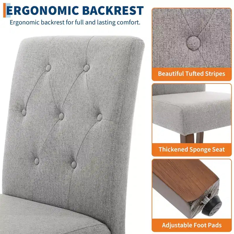 Chaises de salle à manger capitonnées, lot de 2, chaises de cuisine avec boutons touffetés et pieds en bois, chaise d'appoint moderne en tissu