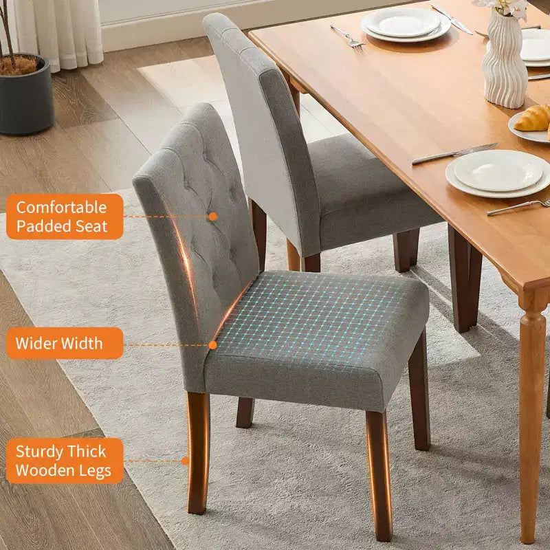 Chaises de salle à manger capitonnées, lot de 2, chaises de cuisine avec boutons touffetés et pieds en bois, chaise d'appoint moderne en tissu