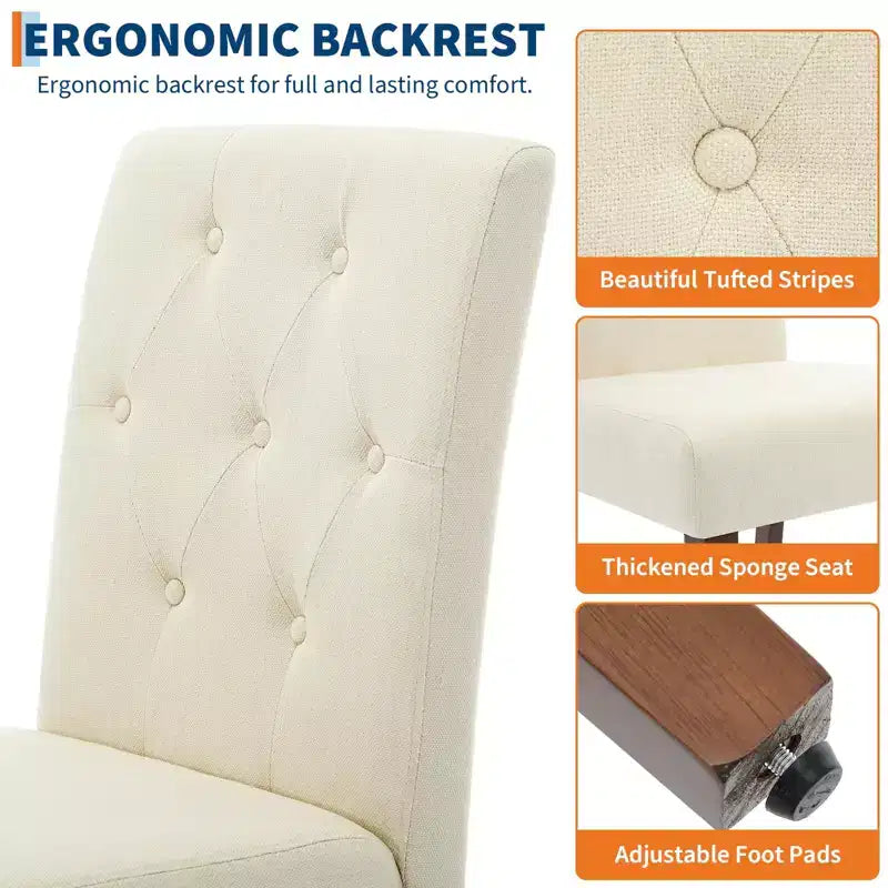 Upholstered Dining Chairs Set of 2, Button Tufted Kitchen Chair with Wood Legs, Modern Fabric Side Chair