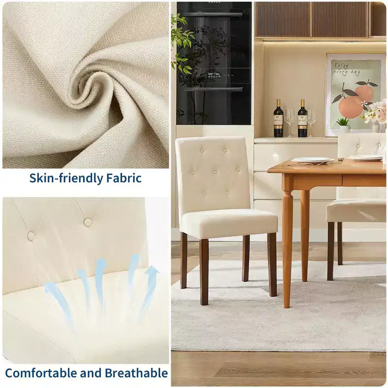 Chaises de salle à manger capitonnées, lot de 2, chaises de cuisine avec boutons touffetés et pieds en bois, chaise d'appoint moderne en tissu