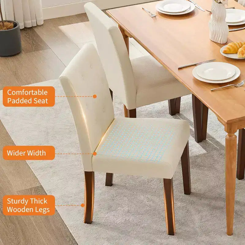 Chaises de salle à manger capitonnées, lot de 2, chaises de cuisine avec boutons touffetés et pieds en bois, chaise d'appoint moderne en tissu