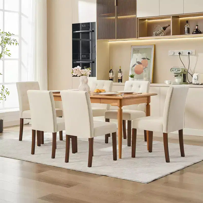 Chaises de salle à manger capitonnées, lot de 2, chaises de cuisine avec boutons touffetés et pieds en bois, chaise d'appoint moderne en tissu