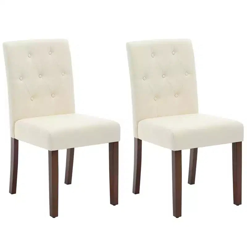 Upholstered Dining Chairs Set of 2, Button Tufted Kitchen Chair with Wood Legs, Modern Fabric Side Chair