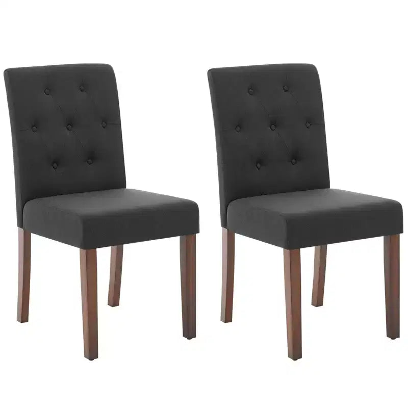 Upholstered Dining Chairs Set of 2, Button Tufted Kitchen Chair with Wood Legs, Modern Fabric Side Chair