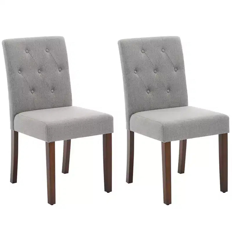 Upholstered Dining Chairs Set of 2, Button Tufted Kitchen Chair with Wood Legs, Modern Fabric Side Chair