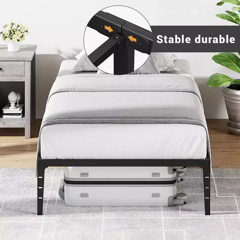Cadre de lit bas, Cadre de lit plateforme en métal, Cadre de lit robuste et silencieux avec support de lattes en métal et forte capacité de charge, Aucun sommier tapissier requis