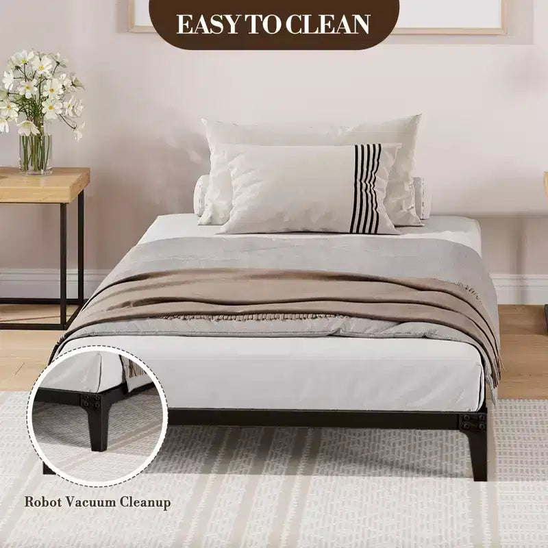 Low Bed Frame, Metal Platform Bed Frame, Heavy Duty Noise Free Bed Frame with Metal Slat Support and Strong Bearing Capacity, No Box Spring Needed