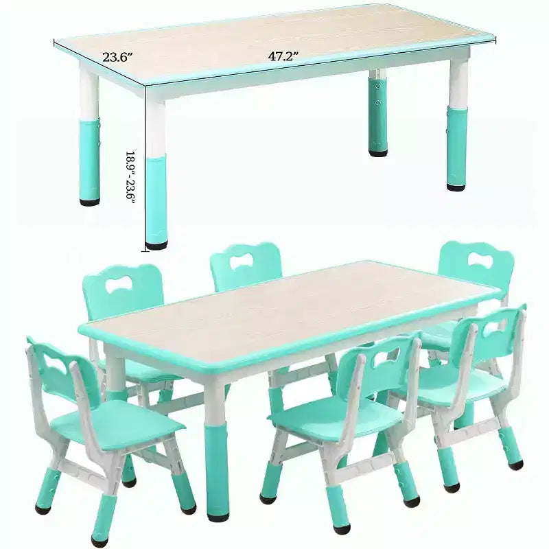 Ensemble table et chaises pour enfants, bureau réglable en hauteur avec 6 sièges pour les 2-10 ans, table d'activités artistiques et manuelles, plateau à graffitis, pieds antidérapants, capacité de 136 kg max.