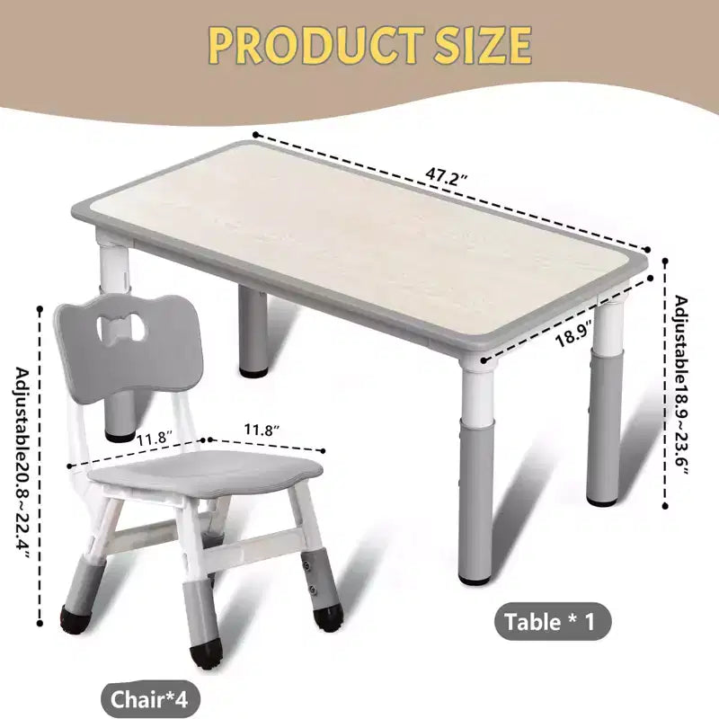 Ensemble table et chaises pour enfants, bureau réglable en hauteur avec 6 sièges pour les 2-10 ans, table d'activités artistiques et manuelles, plateau à graffitis, pieds antidérapants, capacité de 136 kg max.