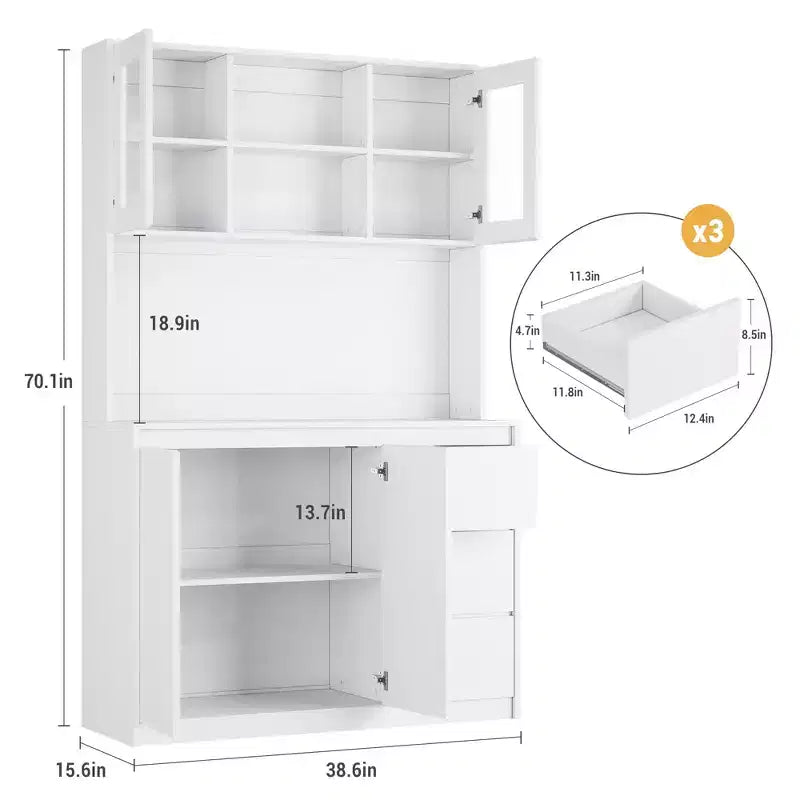 Meuble de cuisine avec porte et étagères réglables Meuble de cuisine d'angle avec étagère pour micro-ondes, éclairage LED et station de recharge
